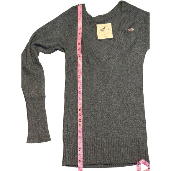 Hollister Y2K Gray knit Ribbed Trim V Neck Sweater Cotton Rabbit Hair 90s sz L - Picture 2 of 8